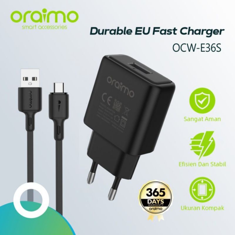 CHARGER ORAIMO FAST CHARGING OCW E36S WITH SMART CHIP FREE KABEL DATA