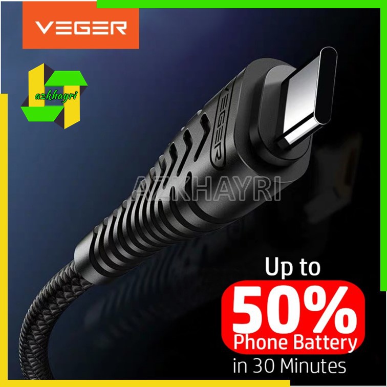 VEGER Kabel Data V110 USB Type C 2.4A Type-C Micro Lightning iPhone High Speed Fast Charging Quick Charge