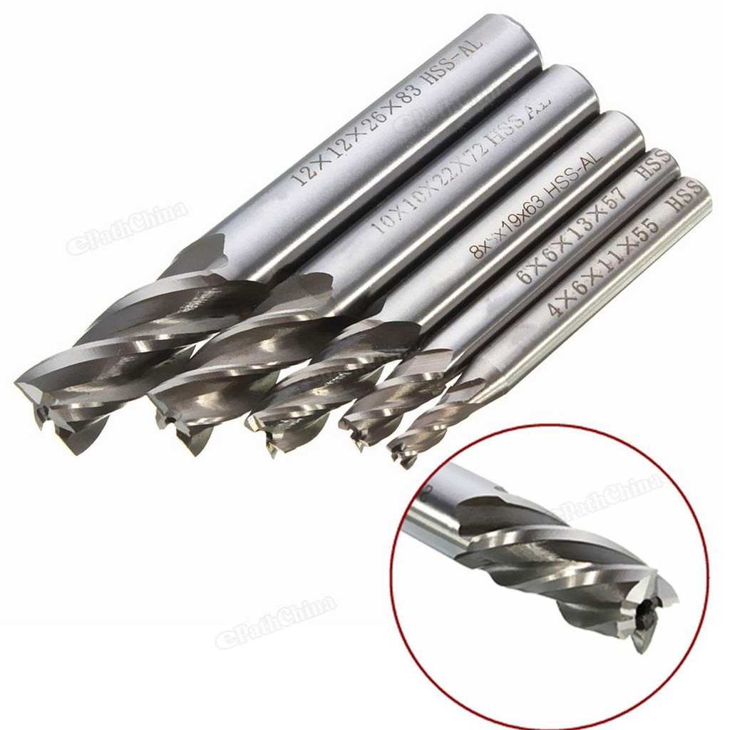 5Pcs Mata Bor CNC Straight Shank 4 Flute End