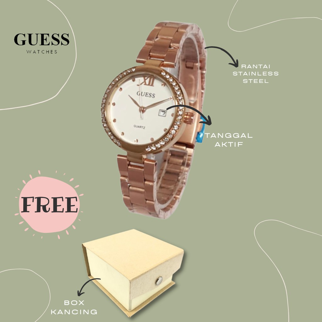 BEST SELLER - JAM TANGAN WANITA CEWEK GUESS COLLECTION SUPER MEWAH ELEGANT GC898 FREE BOX