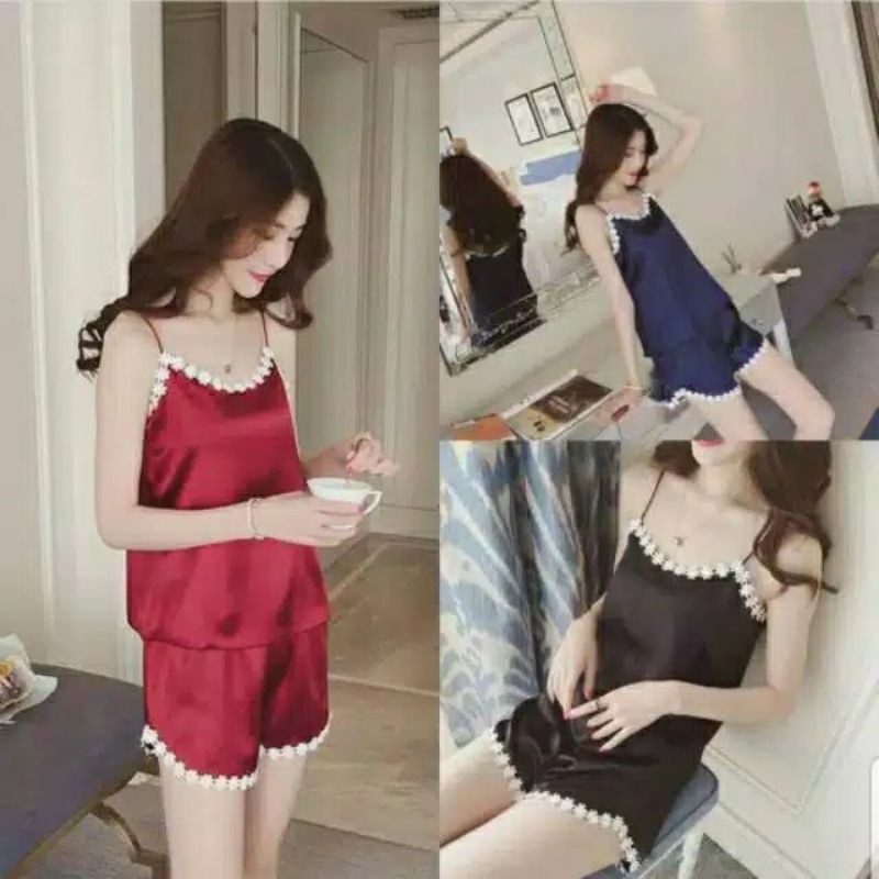 BAJU TIDUR SETELAN AMORA bahan SATIN  HALUS