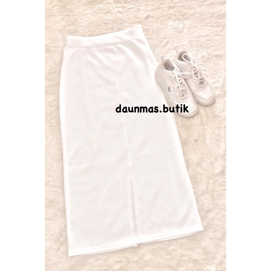 1KG MUAT 6 PCS | ROK SPAN WHITE MAXI SKIRT PANJANG FASHION WANITA HITS OOTD SELEBGRAM