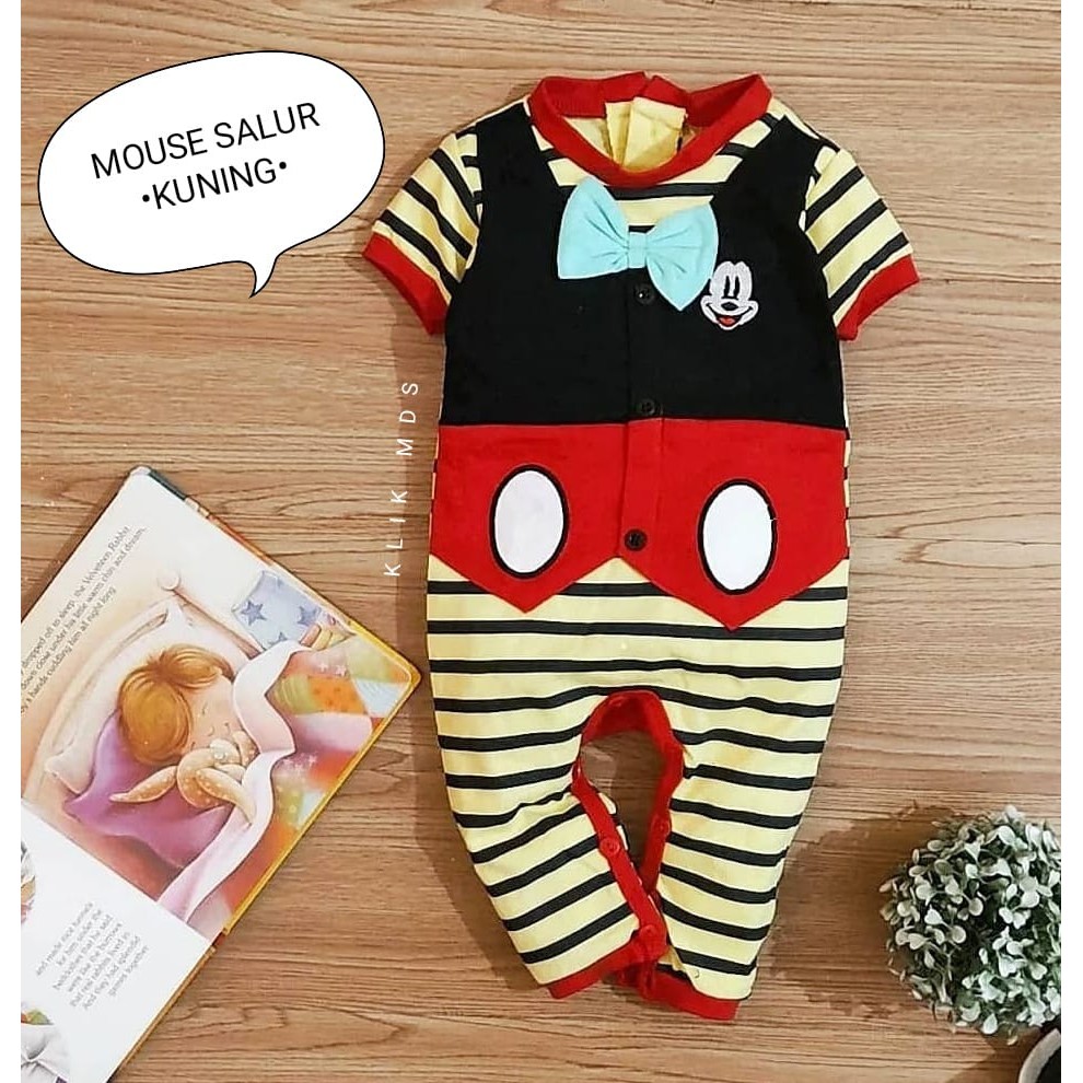 Baju Jumper Anak Bayi Laki-laki Motif Mouse Salur 1 Ukuran Usia 0-6 Bulan