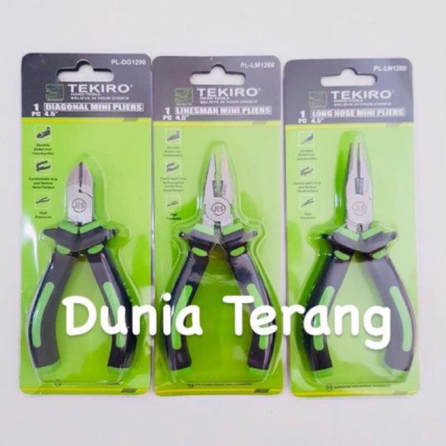 PAKET 3PCS Tang Mini 4.5'' 4.5inch KOMBINASI LANCIP POTONG Gagang Karet - TEKIRO