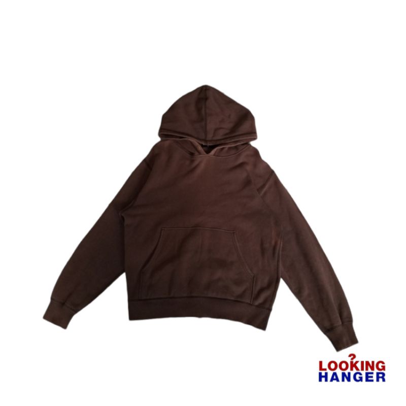 Hoodie Blank Boxy Cut Second Oversized Fit Dark Brown Vintage Retro 90s Y2K Not Russell Athletic GAP