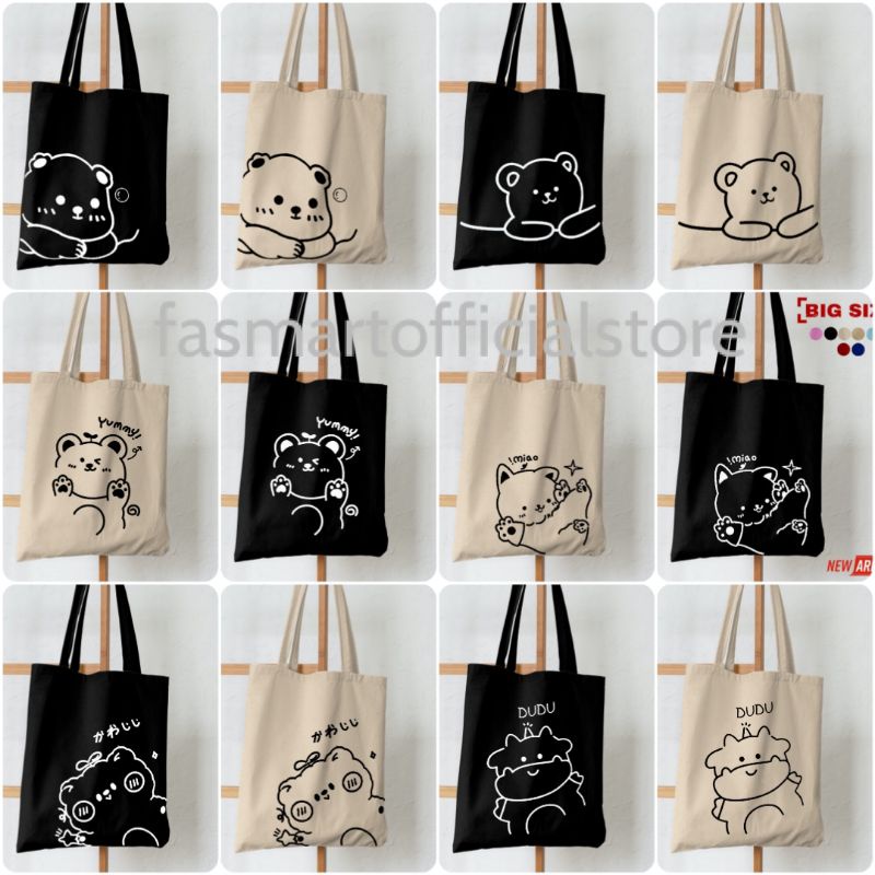 Totebag Pakai Resleting Hitam dan Cream Tas Sekolah Tas Kuliah