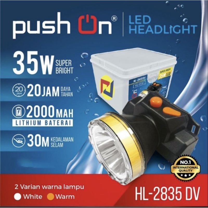 Senter kepala Selam Push On 2835 LED 35Wat    Lithium Batrai