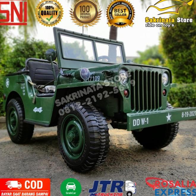 Mobil Aki Mainan Anak Jeep Willys 3 Seat Ban Karet