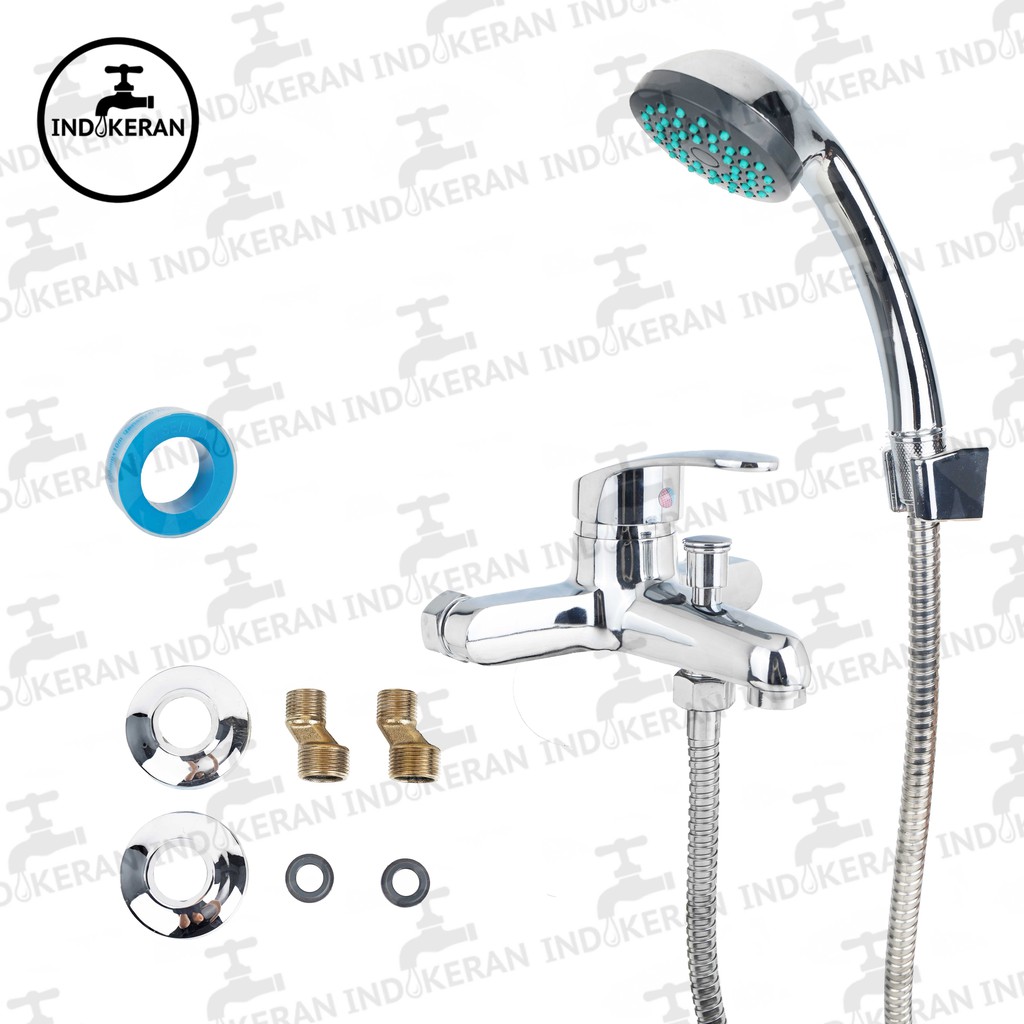 INDOKERAN - Paket Kran Shower Mixer Panas Dingin - 1/2 Inch - Chrome - High Quality
