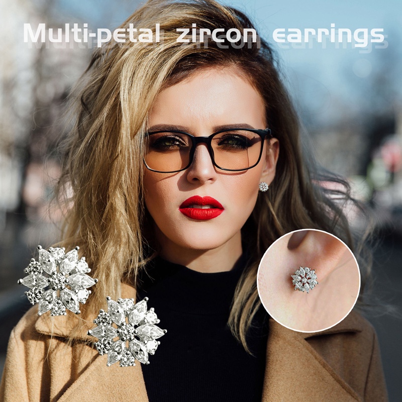 Dazzling Crystal Cubic Zirconia Stud Earrings Delicate Women Wedding Accessories High Quality Silver Color Trendy Jewelry