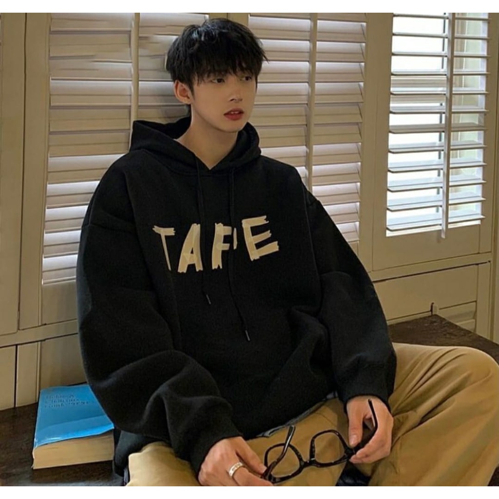 HOODIE PRIA TULISAN TAPE MODEL KOREA / HOODIE PRIA TEBAL