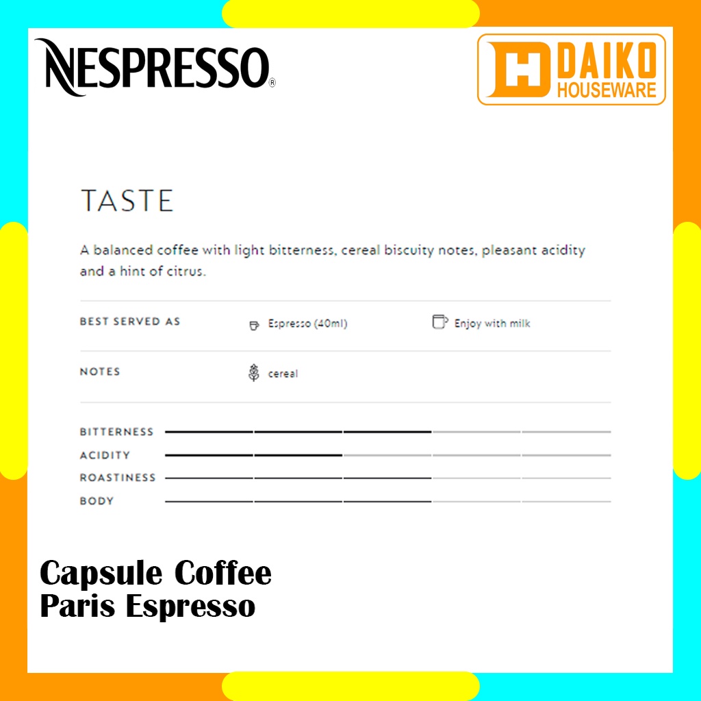 Capsule Nespresso Paris Espresso Original Nestle 1 Pack - Coffee World Explorations Kopi Kapsul Expired Panjang