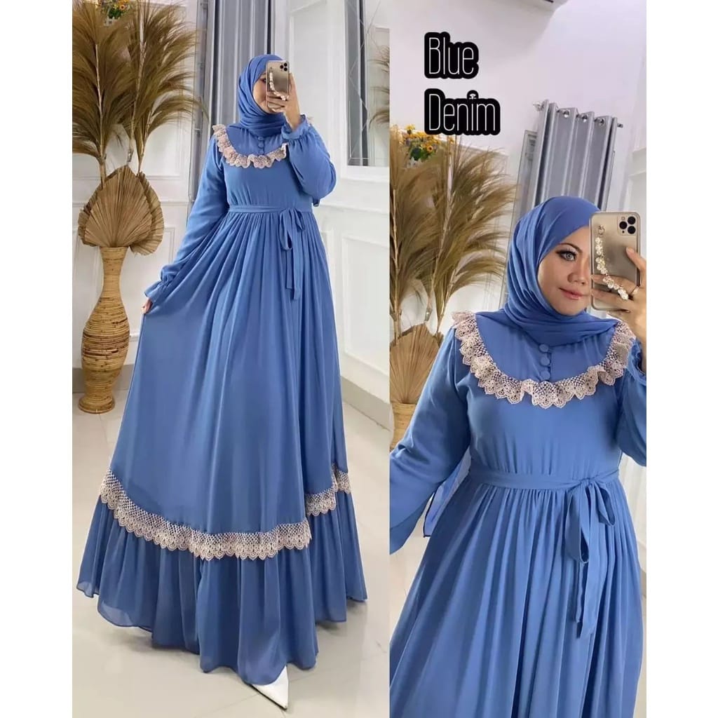 Busana Muslim Wanita Terbaru Cantika Dress Kondangan Baju Wanita Jumbo Gamis Ceruty Babydoll Aksen Renda