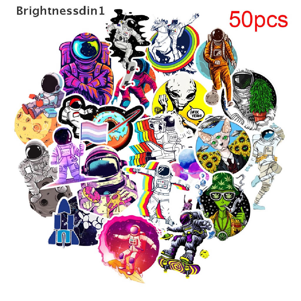 (Brightnessdin1) 50pcs Stiker Graffiti Astronot Anti Air Untuk Dekorasi Skateboard / Laptop / Koper DIY