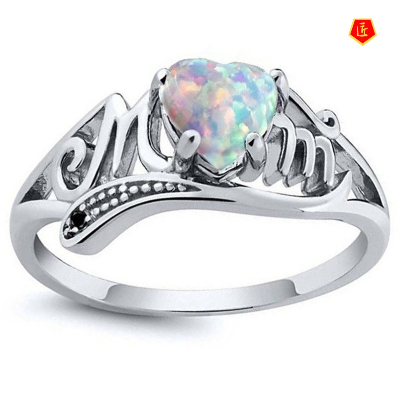 [Ready Stock]Simple Fashion Mom Heart-Shaped Opal Ring