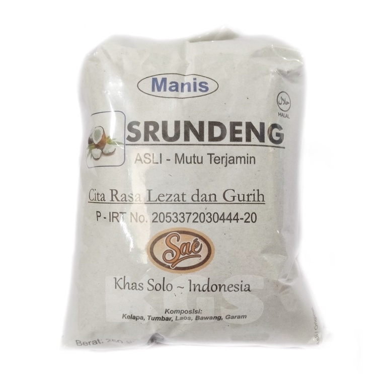 

SERUNDENG SRUNDENG MERK SAE MANIS 250GR OLEH OLEH KHAS SOLO