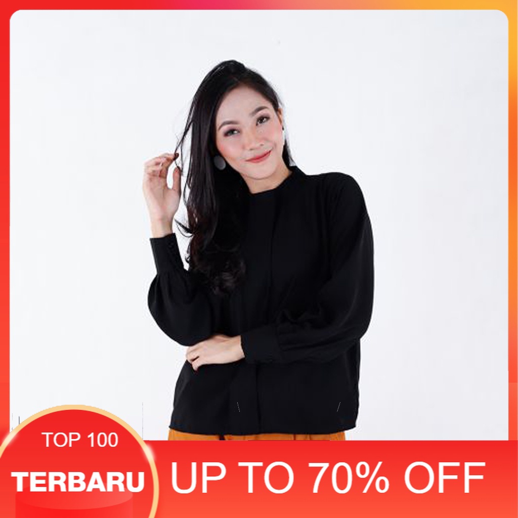 Baju Muslim Wanita Terbaru 2022 Shopee BLOUSE MYLA TOP WARNA HITAM ATASAN WANITA
