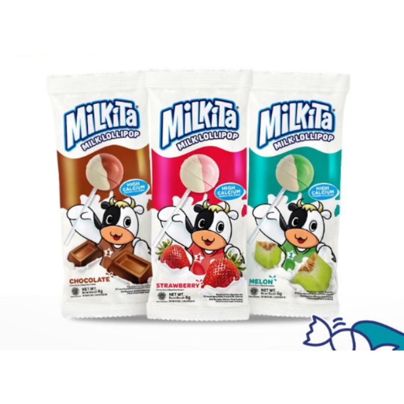 MILKITA Permen Lollipop Assorted Varian Rasa Coklat Stroberi Melon