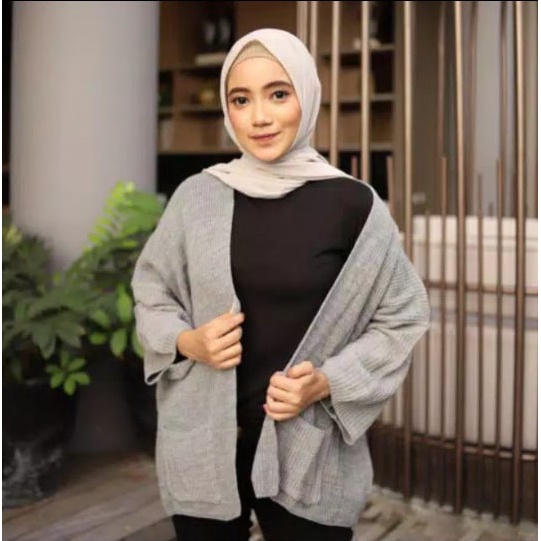 LOOCY Cardy / Cardigan Oversize / Cardigan Wanita-ABU MUDA