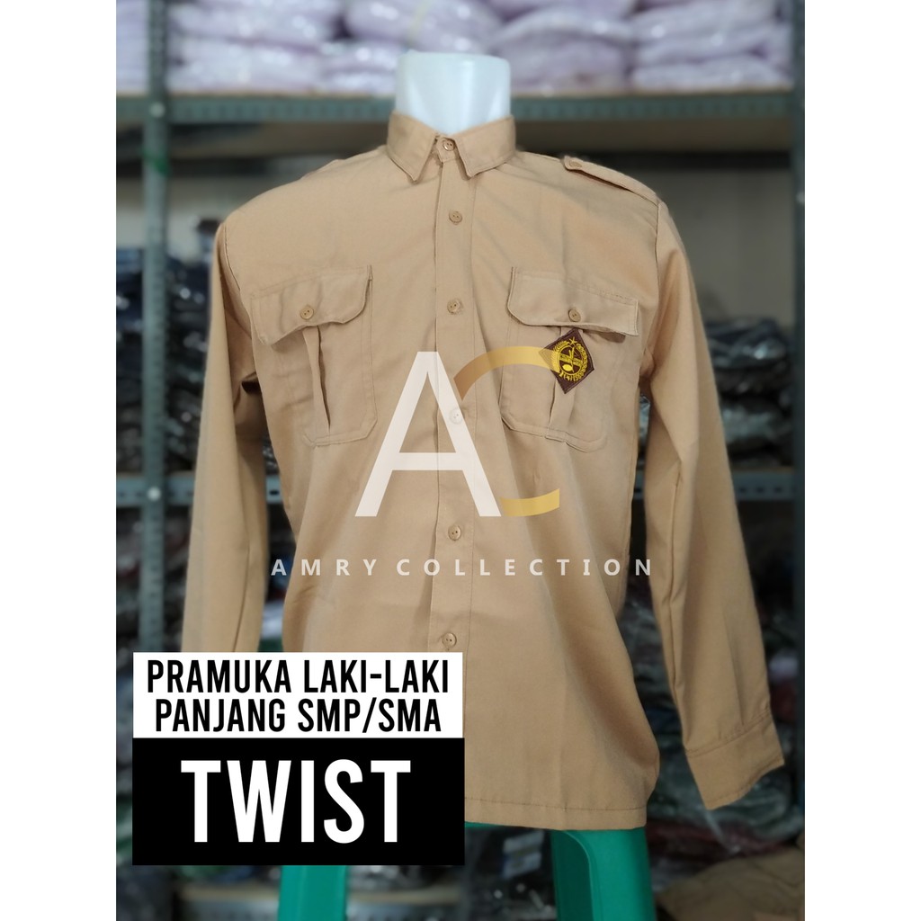 Seragam sekolah Baju Pramuka SMP SMA laki laki Lengan Panjang Bahan twist Kain Licin