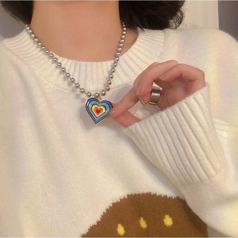 New design sense rainbow love light luxury niche long sweater chain