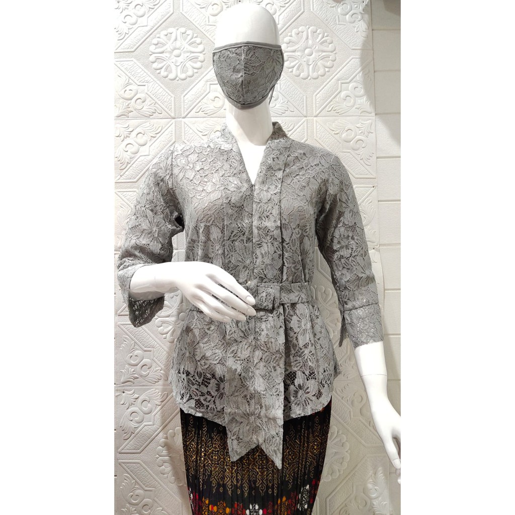 KEBAYA BRUKAT ATASAN KUALITAS PREMIUM MODEL OURORA  M L XL REAL PICT-KARTINI ABU