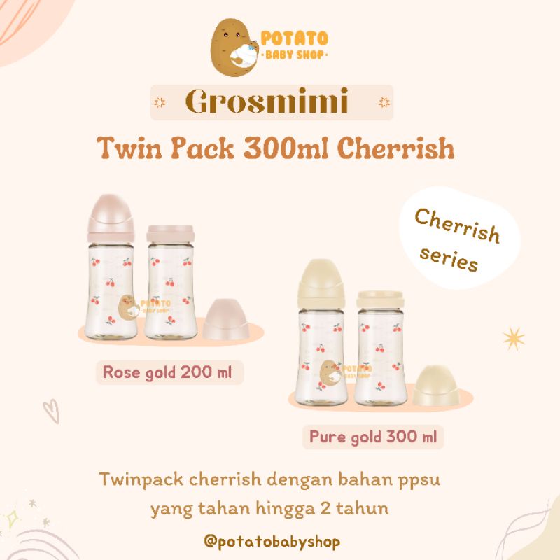 Grosmimi - Feeding Bottle TwinPack &amp; 1 Pack 200ml 300ml Bear / Cherry