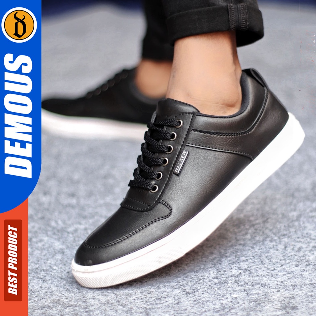 Sepatu Sneakers Pria Sepatu Casual Pria Kulit Pu Sepatu Kerja Kuliah Kondangan Sepatu Hitam Pria DEMOUS TIAGOZ