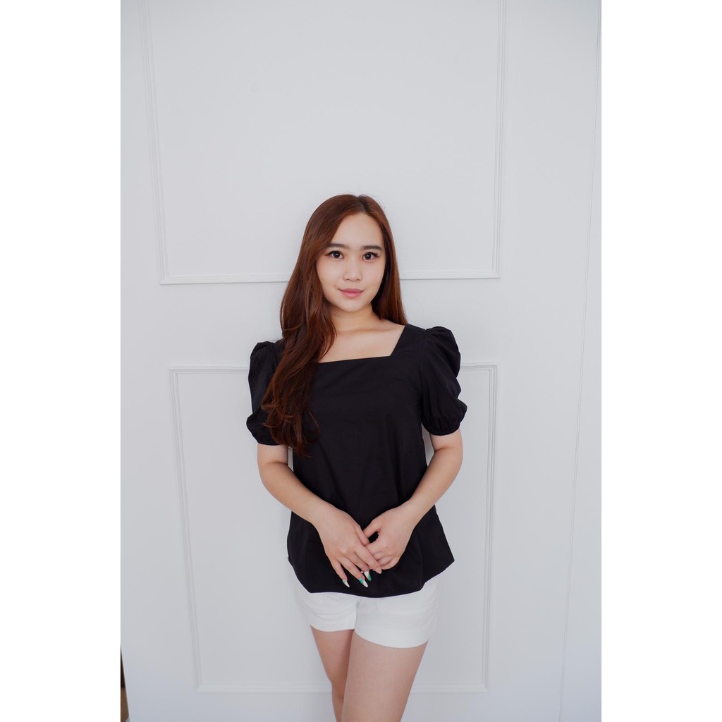 BLOUSE WANITA - ATASAN BAJU WANITA BAHAN KATUN [ JOSIE TOP ] - HAZEL CLOTHING-BLACK