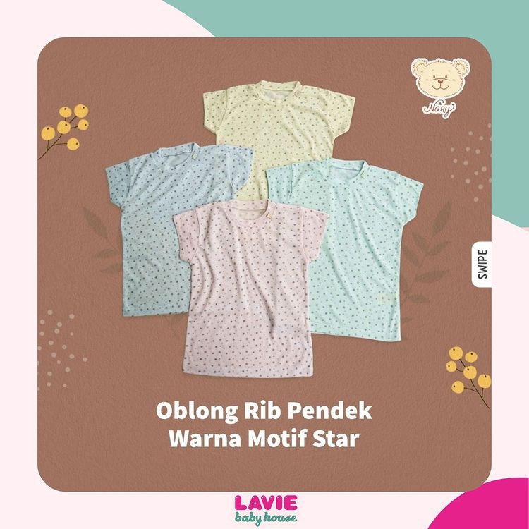 Nary Oblong Bayi Tipis Tangan Pendek Motif Star Putih &amp; Warna Series