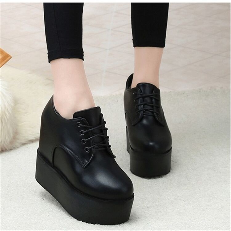 Women S Shoes Women S Fashion Sneakers Lace Up Platform Wedge High Heels High Tops Black Boots Boots