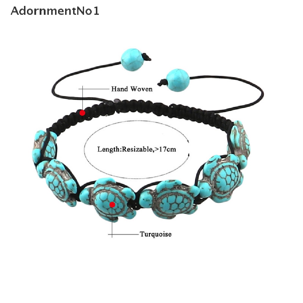 (AdornmentNo1) Gelang Tangan Tali Adjustable Gaya Vintage Bohemia Motif Kura-Kura + Turquoise Untuk Wanita