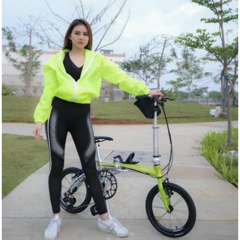 JAKET SEPEDA WANITA/JAKET LARI OLAHRAGA GOWES WATERPROOF/RUNNING JACKET TRANSPARAN PARASUT ANTI-UV-Ijo neon