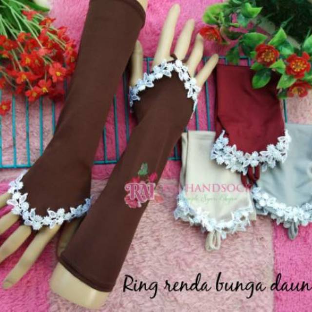 HANDSOCK CINCIN RENDA BUNGA DAUN (renda putih)