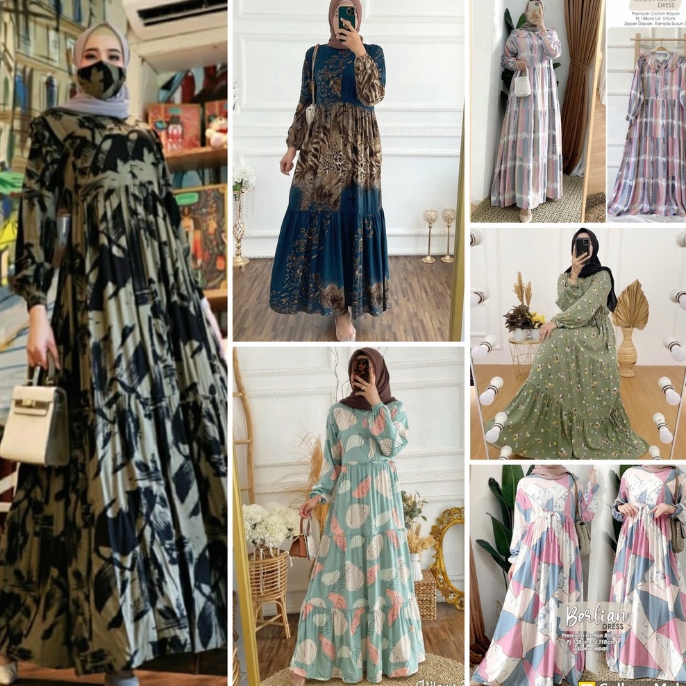 GAMIS MAXI DRESS RAYON PREMIUM LD 100 - 110 HOMEYDRESS BUSUI BAJU GAMIS SERAGAM MOTIF TERBARU V.2