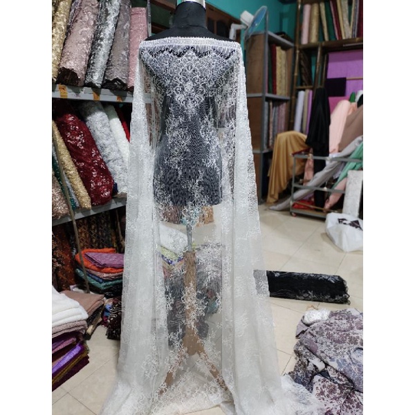 BROKAT CHANTILLY KHUSUS PUTIH UKURAN 3METER