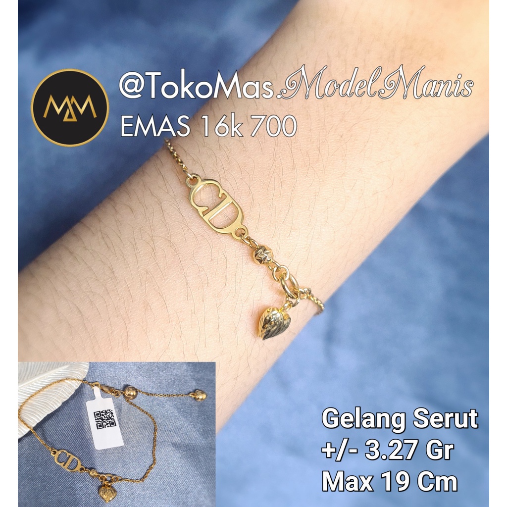 Gelang Serut CD love emas kuning 700 kadar 16k
