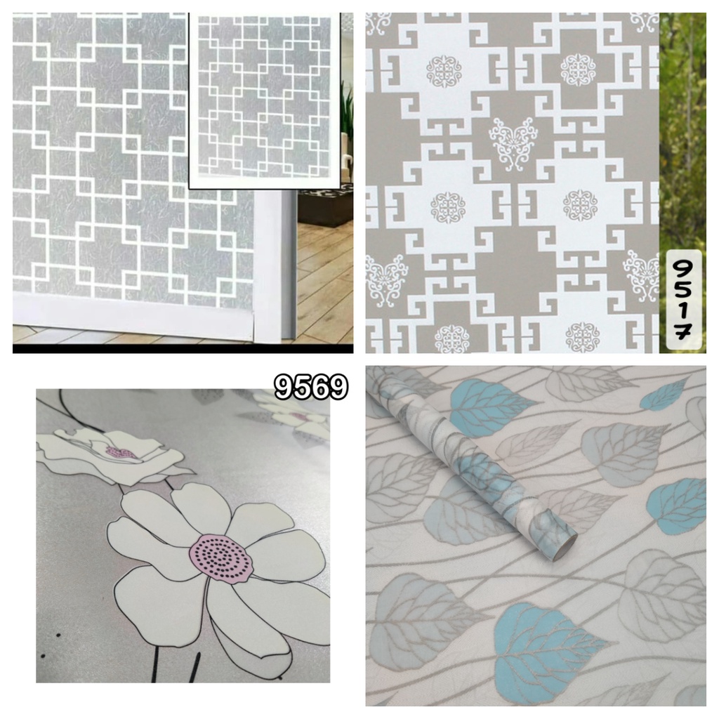 Stiker Kaca Jendela Pintu Sandblast Motif Bunga Waterproof Premium Quality 45cm X 1M