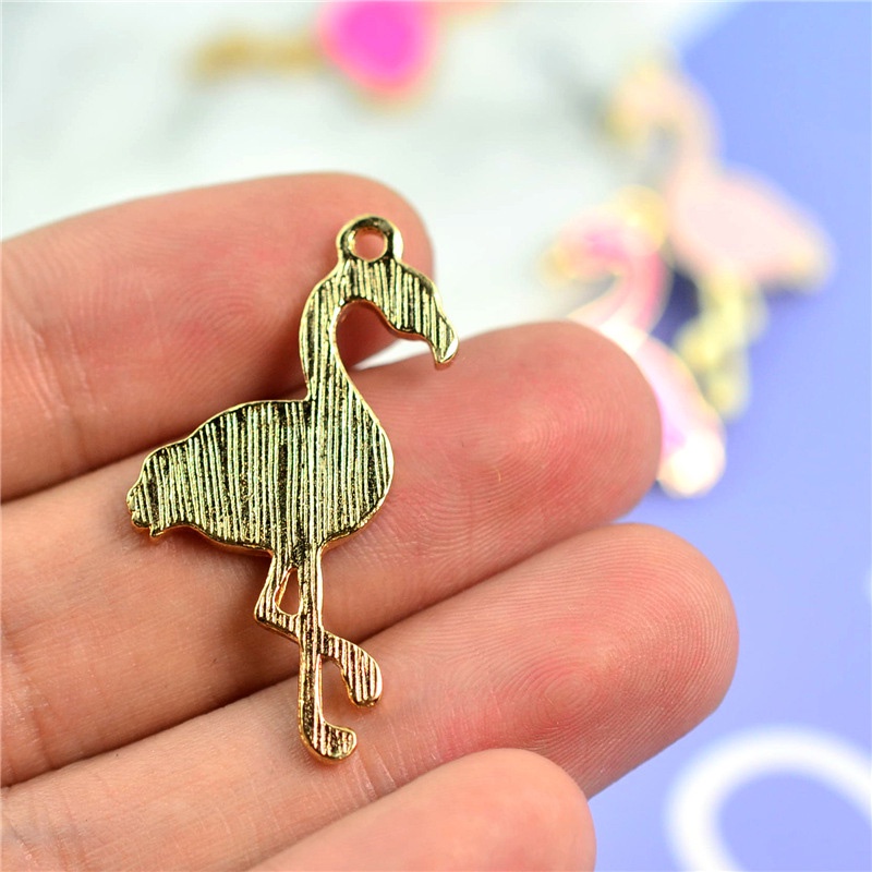 10pcs / lot Charms Bentuk Flamingo Bahan Alloy Untuk Membuat Perhiasan