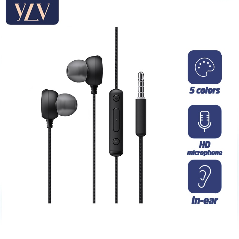 YLV Headset Earphone 3.5mm Macaron Bass In Ear Earphones Gaming Multi Color Wired Stereo Android-M77 hitam