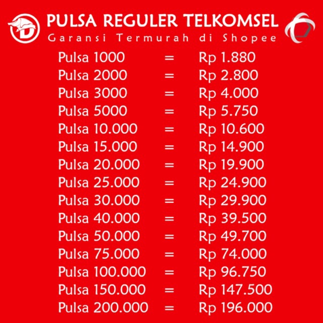 Isi Ulang Pulsa Reguler Telkomsel Murah Harga Distributor Nominal 75 000 500 000 Shopee Indonesia