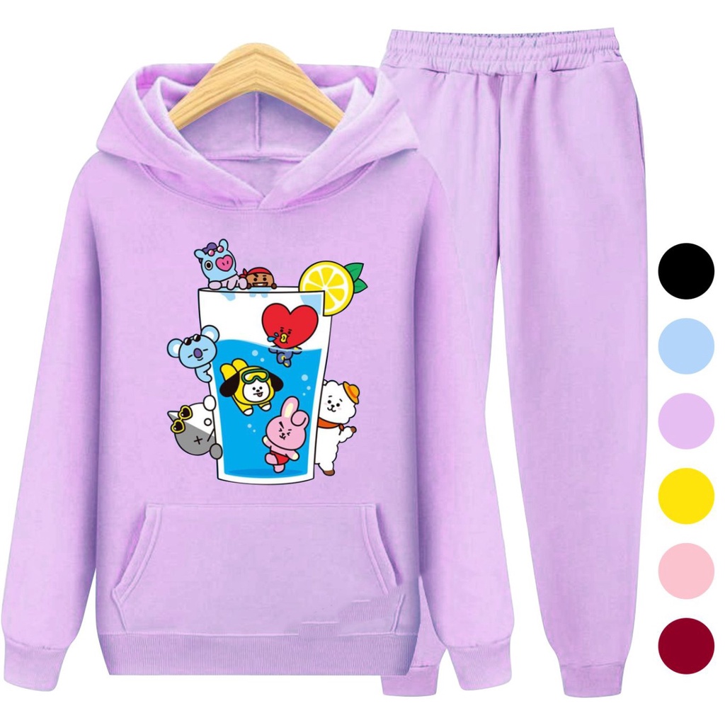 Setelan Sweater Hoodie BT21 / Sweater Anak Perempuan Baju Jaket Korea BTS Kekinian