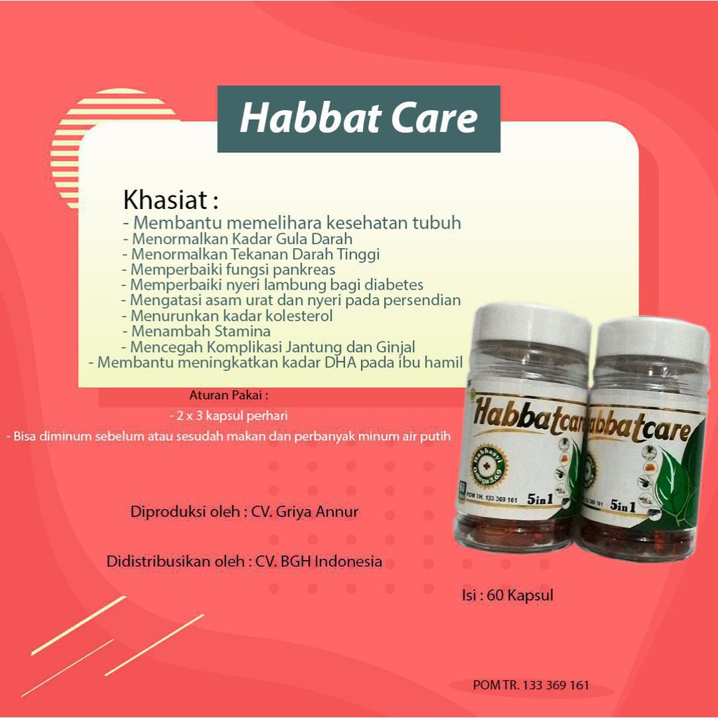 Obat Lambung - Kolesterol - Jantung Habbatcare 5 In 1 60 Kapsul