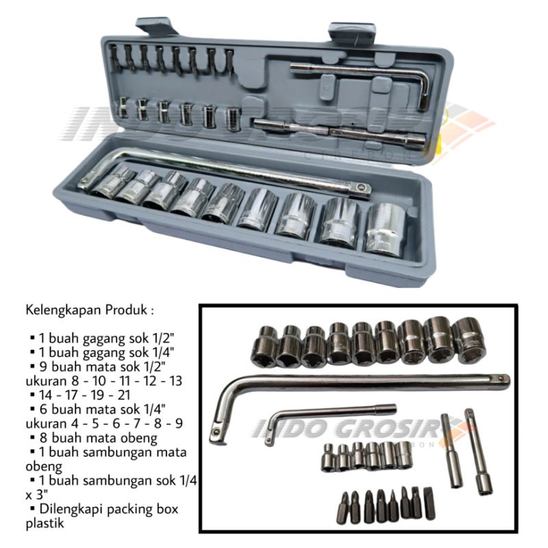 KENMASTER Kunci Sok Set 27 Pcs Kunci Socket Wrench Sock Motor Murah Berkualitas