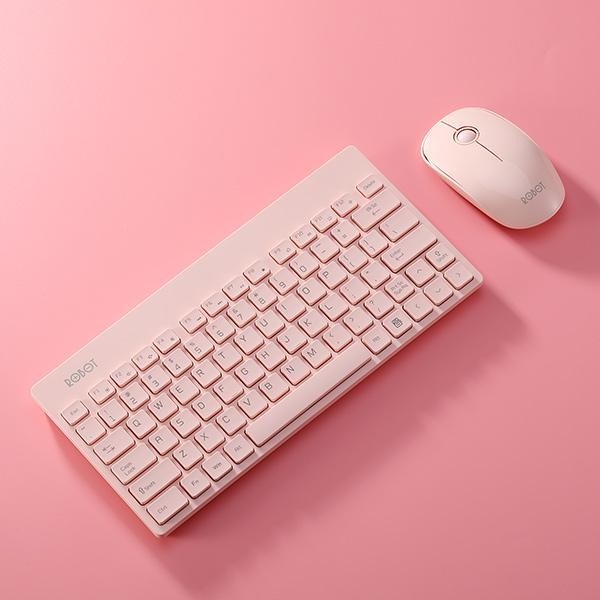 ROBOT Portable Mini Wireless Keyboard Mouse Paket KM3000 Pink Hitam