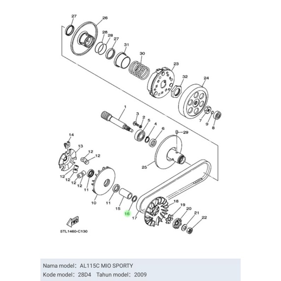 RING RUMAH ROLLER ROLER MIO SPORTY FINO KARBU NOUVO MIO SOUL ASLI ORI YAMAHA 90201 16008