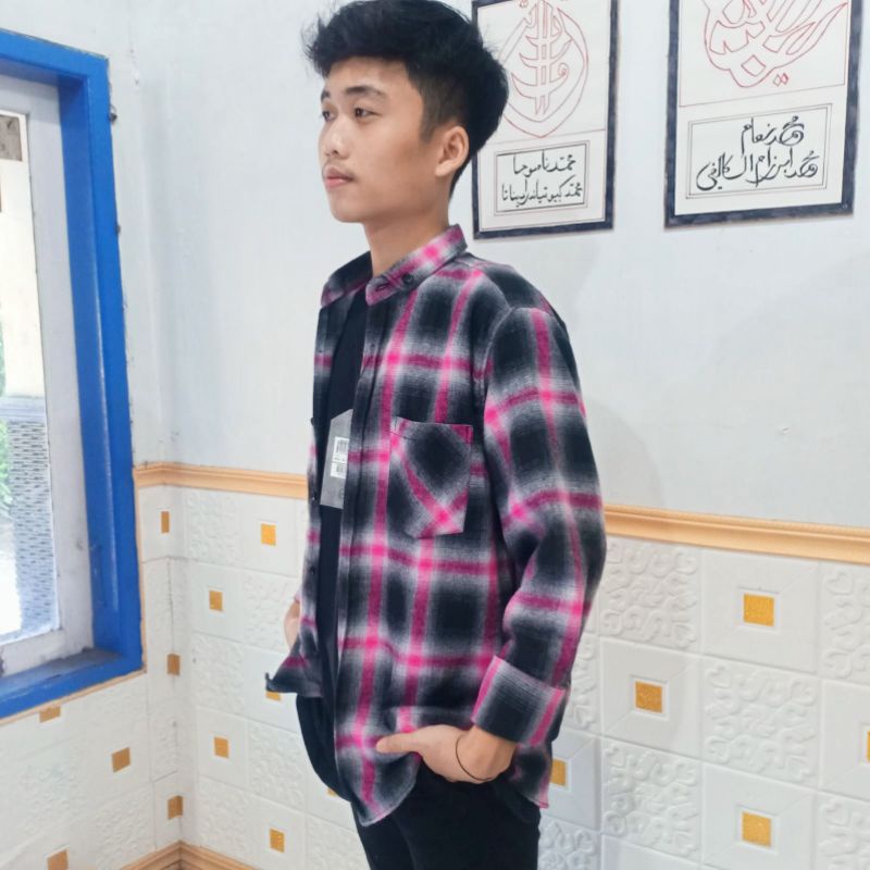 Kemeja flanel pria unisek flanel wanita panjang kotak-kotak kualitas impor bisa pilih motif-6