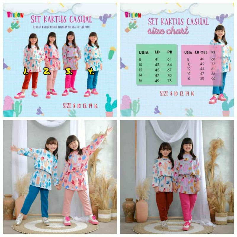 billion set kaktus setelan lengan panjang untuk anak perempuan