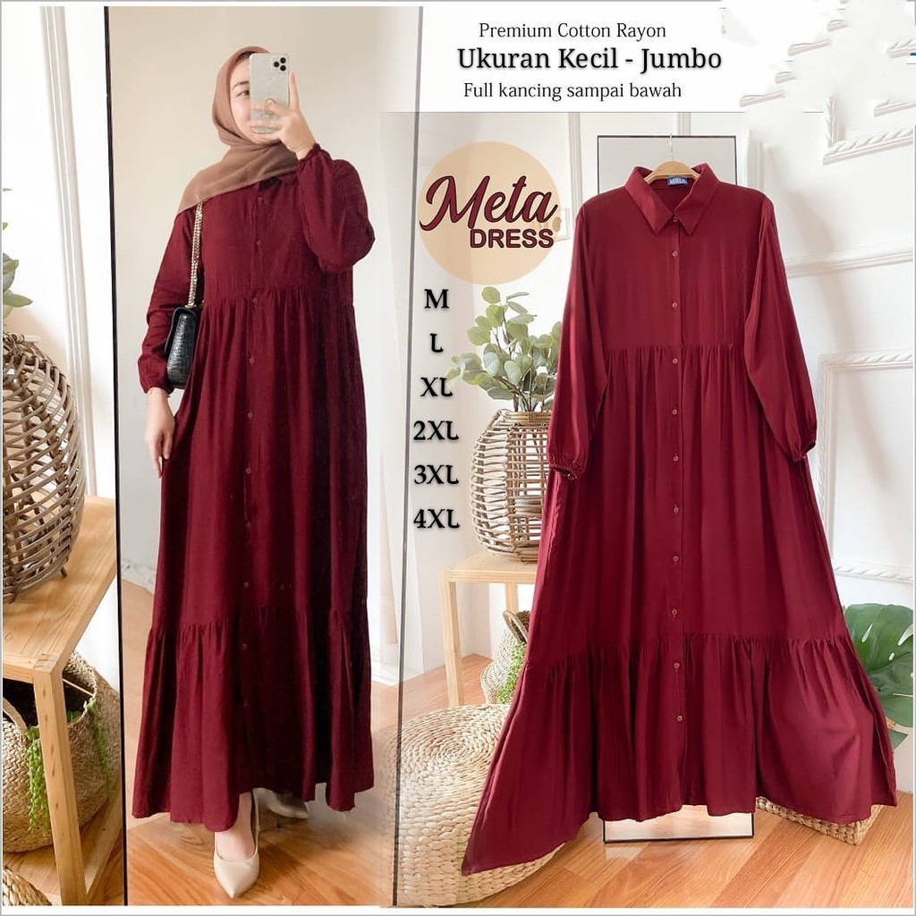 Meta Dress/Gamis Terbaru Moderen/Gamis Jumbo Polos/Ukuran kecil sampai Jumbo/Muat sampai BB 100kg