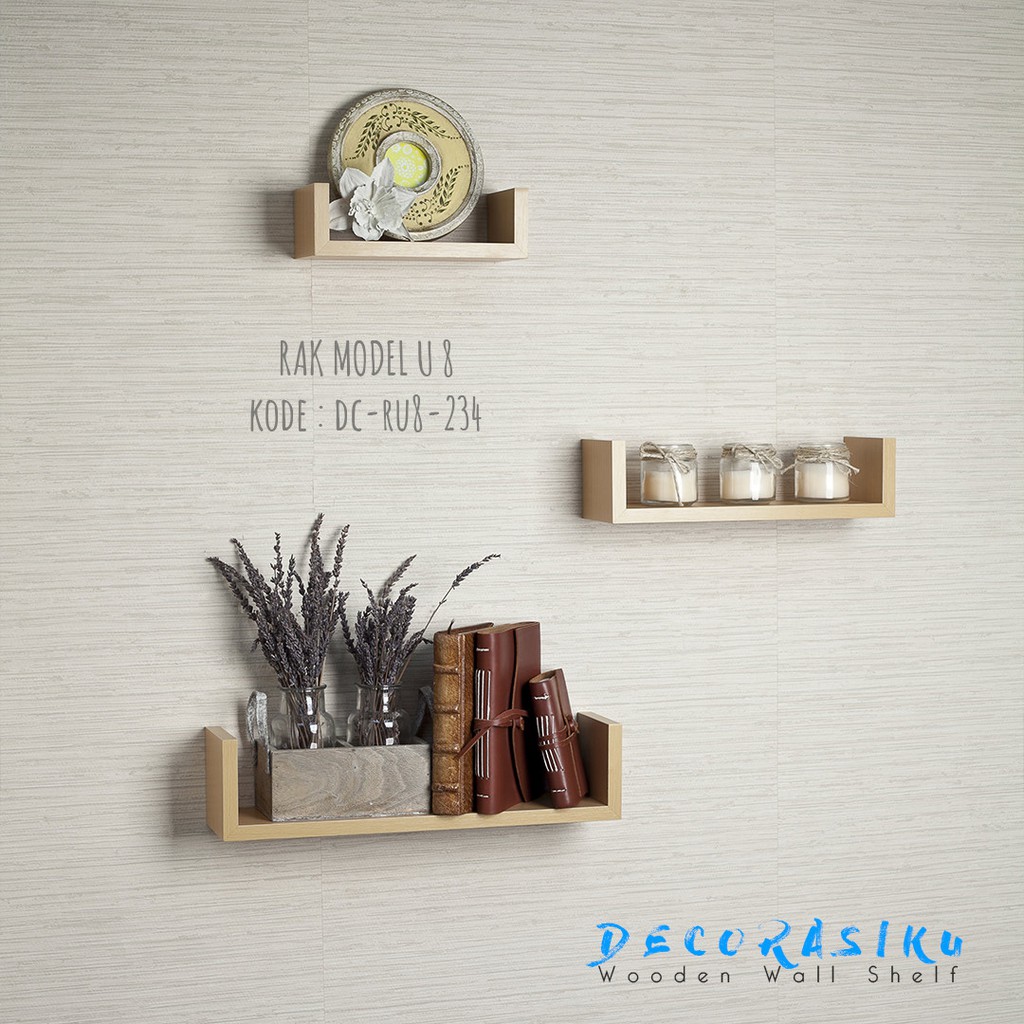 Rak Dinding Minimalis Buku Ambalan Floating Shelf Rak Model U 3pcs